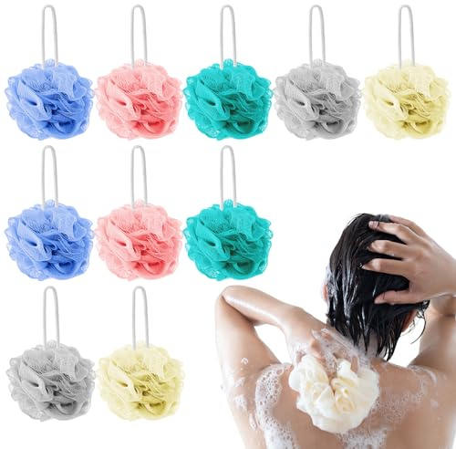 10 Pièces Maille Moussante Fleur de Douche Lavable (Multicolore) | Maille Douce,Éponge de Douche,Eponge de Bain,Fleur de Bain,Eponge Douche Corps pour Le Nettoyage et L'exfoliation du Corps