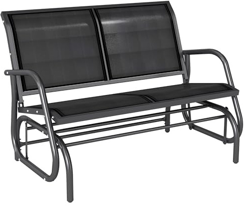 Fecpoo 2-Person Outdoor Glider Bench – Water-Resistant Sling Fabric, Rust-Resistant Steel Frame, 120x70x85cm, Black, for Patio Garden Porch