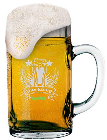 Anbobo Bierkrug 1 Liter mit Logo *Bierkönig Name* als Gravur – Individuelle Namensgravur auf dem Maßkrug für persönliche Geschenke