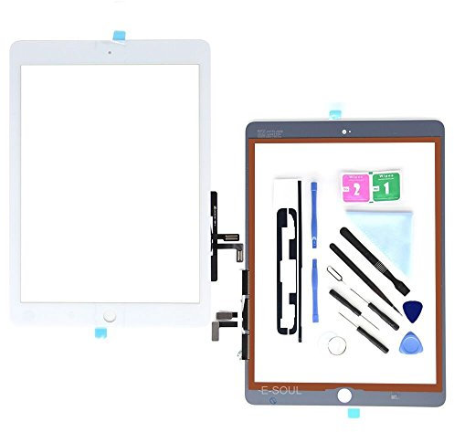 E Soul Pantalla táctil de Repuesto para iPad 5 iPad Air de 1ª Pantalla táctil, Cristal Frontal con Kit de reparación de Herramientas + Adhesivo, Color Blanco