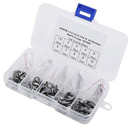 120 Stücke 304 Edelstahl E-Clip Sicherungsring Kit 1,5/2/3/4/5/6/7/8/9/ 10mm mit Kunststoff-Box