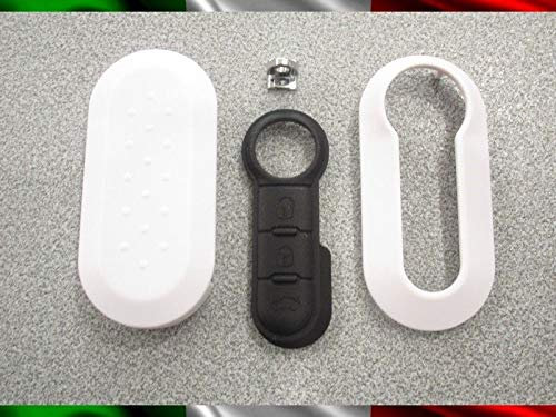 TOPBEST Cover Chiave Guscio + Tasti Tastini in Gomma + Gancio Portachiavi Compatibile con Fiat 500 Grande Punto Evo Bravo Panda 500l Lancia Y Ypsilon Musa Delta Scocca Bianco