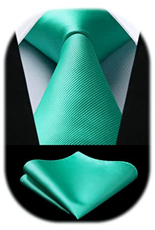 Enlision Mintgrüne Krawatte Herren Hochzeit Krawatten und Einstecktuch Set Einfarbig Seide Schlips Türkis Elegant