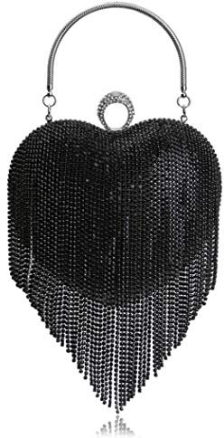 UMREN Damen Luxus Herz Form Quaste Abend Clutch Tasche Strass Hochzeit Party Handtasche, Schwarz (schwarz), Einheitsgröße