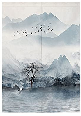 Hiseng Japonais Noren De Rideau de Porte Diviseur Tapisserie Fenêtre Rideaux Panneau, Tenture Décoration pour Chambre à Coucher Cuisine Restaurant Embrasure (Lac des saules,75x150cm)
