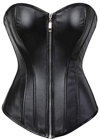 WLFFW Bustino Corsetto Pelle Donna Corpetto Gotico Cerniera (EU(32-34) S,Nero)