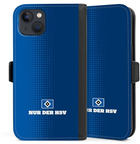 Klapphülle kompatibel mit Apple iPhone 13 Handyhülle aus Kunst Leder schwarz Flip Case HSV Logo Offizielles Lizenzprodukt