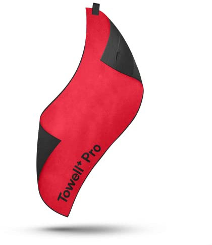 STRYVE TOWELL+Pro Sporthandtuch (105 x 42,5cm) Fitness Handtuch mit Magnet, Tasche + Rutschschutz, Badetuch, Yoga & Fitnessstudio Handtuch (Towell Pro, Neon Red)