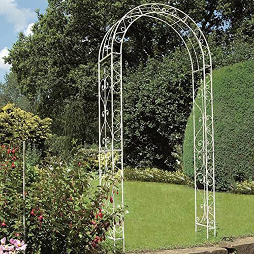 JKGHK Rosenbogen Aus Eisen,Retro Gartenbogen,Torbogen Rankhilfe Wetterfest,Exquisit Muster Rankhilfe Pergola, Dekoration Für Den Innen- Und Außenbereich Kletterpflanzen (Color : Vintage Off-White)