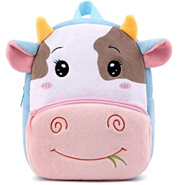 BEFUNIRISE Kleinkind-Rucksack für Jungen und Mädchen, niedlicher weicher Plüsch-Tier-Cartoon-Mini-Rucksack, klein für Kinder von 2–6 Jahren, Kühe blau, Einheitsgröße, Niedlicher Rucksack