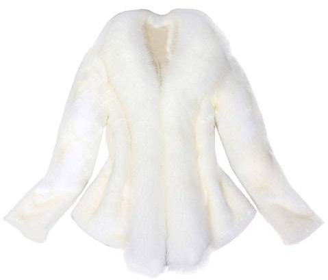 HHMY Faux Fur Mantel, Kunstpelz Jacke Damen Winter Langarm Pelzmantel Herbst Warm Felljacke-Fellmantel Fell-Poncho Cardigan FüR Frauen Hochzeit Abend Braut Brautschal, Weiß, S
