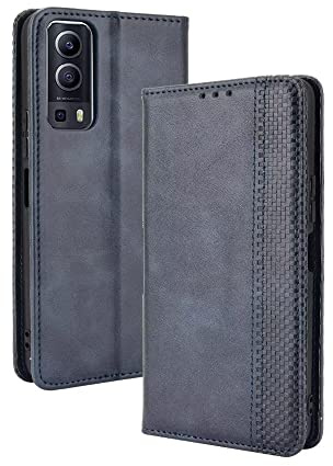 EASSGU Handyhülle für vivo Y52 5G / vivo Y72 5G (6.58 Inches) Flip Folio PU Leder Magnetschalter Schutzhülle, [3 Kartenfach] [1 Wallet] Stand Case - Blau