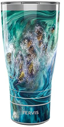 Tervis Traveler - Vaso aislado de triple pared verde azulado, mantiene las bebidas frías y calientes, 30 onzas, acero inoxidable