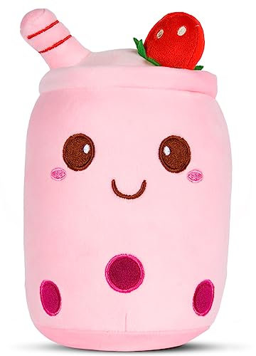 OSDUE Bubble Tea Kuscheltier, 24CM Boba Kuscheltier Milchtee Teetasse Kissen, Bubble Tea Kissen, Bubble Pearl Milk Tea Kuschelkissen Geburtstagsgeschenk Für Kinder Mädchen, Muttertagsgeschenk für Mama