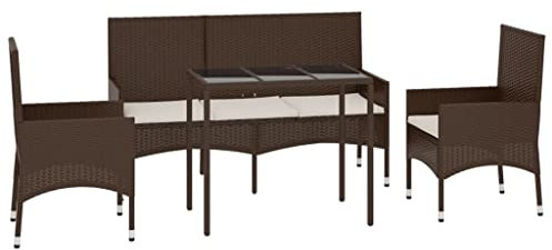 vidaXL Garten Lounge Set 4-TLG., Gartenmöbel Set mit Kissen, Sitzgruppe für Garten Terrasse, Loungemöbel Bank Stuhl Tisch, Braun Poly Rattan