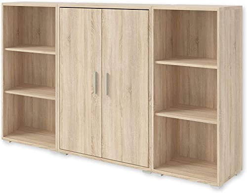 moebel-dich-auf Highboard Office LINE in Eiche Sonoma mit 2 Türen & 6 Fächern Büroregal (B/H/T): 184 x 114 x 35 cm