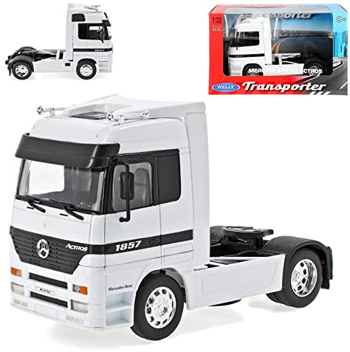 Welly Mercedes-B Actros 1857 Zugfahrzeug Weiss LKW Truck 1/32 Modell Auto mit individiuellem Wunschkennzeichen