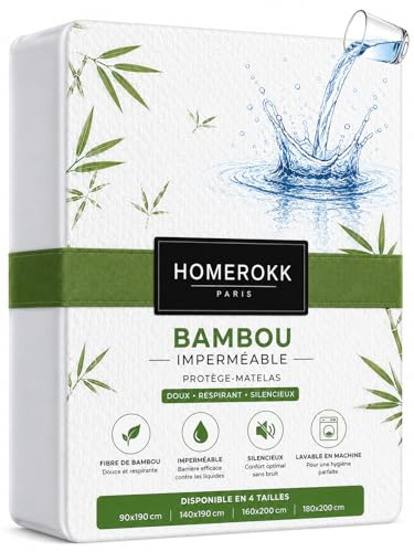 HOMEROKK Protège Matelas Bambou 140 x 190 cm Imperméable et Silencieux I Alèse Respirante Ultra Douce I Protection Anti Taches et Anti Poussière I Lavable en Machine