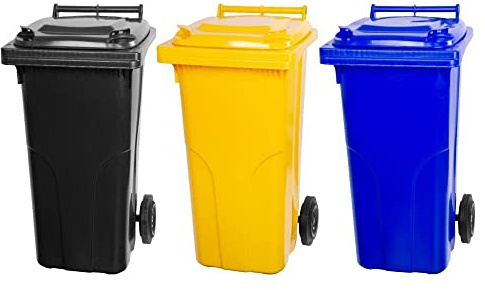 PROREGAL SuperSparSet 3x 2-Rad-Mülltonne MGB | HDPE-Kunststoff | 120 Liter Grau/Schwarz & Gelb & Blau| Mülltonne, Müllgroßbehälter, Mülleimer, Abfalltonne, Müllbehälter, Universaltonne