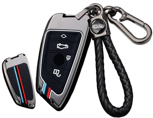 ontto Coque de clé de voiture en métal pour BMW F20 G20 G30 X1 X3 X4 X5 G05 X6 X7 G11 F15 F16 G01 G02 F48 Porte-clés en silicone Noir