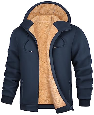 PASUDA Felpa Uomo con Cappuccio Invernale Felpa in Pile con Zip Felpe Giacca Manica Lunga Casual Comoda a Calda Hoodie Cappotto con Tasche Inverno (Marina, L)