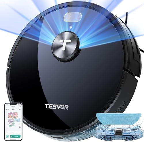 Tesvor Robot Aspirador S5 con función de Limpieza, 3000Pa, Control de Aplicaciones, Navegación LiDAR, Autonomía 180Min, para Pelo de Animales, alfombras, Suelos Duros