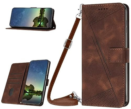 KRjcsfhy Crossbody Lanyard Case for iPhone 6/7/8/SE 2020, Shockproof Protective PU Leather Wallet Phone Case with Card Holders Adjustable Strap Neck Cord Necklace for iPhone 6/7/8/SE 2020 brown