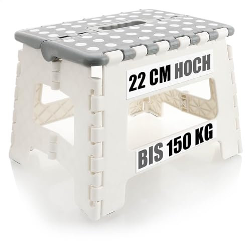 COM-FOUR® Marche Pliante avec Picots en Caoutchouc - escabeau Pliable - Aide à l'escalade Portable - Tabouret Pliant antidérapant - capacité de Charge jusqu'à 150 kg (Blanc/Gris - 1 pièce)