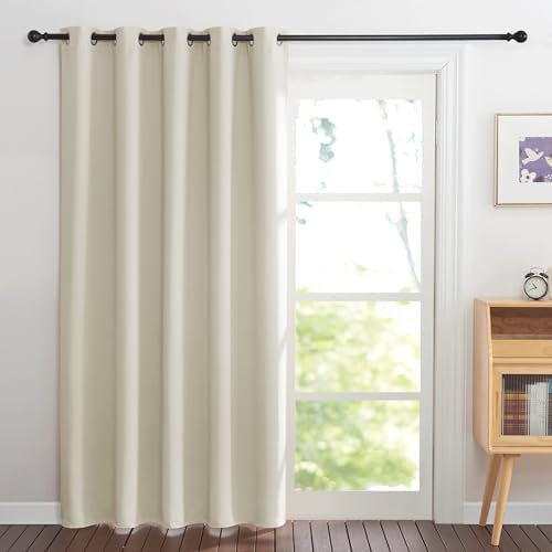 PONY DANCE Door Curtain Thermal - 1 Panel Blackout Curtains for Living Room Bedroom Kitchen Privacy Screen Heat Cold Insulated, 66 inch Width x 84 inch Drop, Light Beige