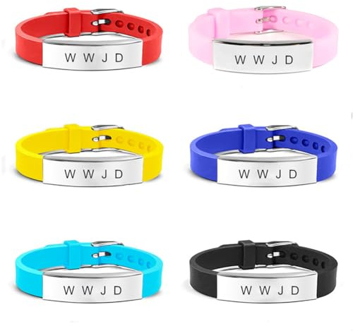 ForeverWill 6pcs WWJD Armbänder - Einstellbar What Would Jesus Do Silikon Armband für religiöse Christus Jesus Glauben Erinnerung Armreif mit christlichen Geschenken für Sonntagsschule Fundraising
