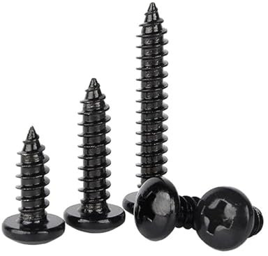 MOOPW Tête ronde Vis à bois - Acier inoxydable 304 Plaqué zinc noir Vis autotaraudeuses Tête Pan Cruciformes Queue Pointue Vis M6 x 50mm 10 Pcs