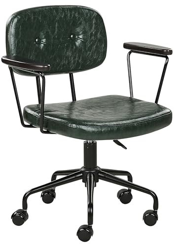 Beliani Bürostuhl Kunstleder grün drehbar höhenverstellbar mit Armlehnen Retro Algerita