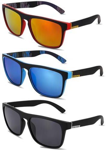 Utensilsto 3 Stück Polarisierte Sonnenbrille für Herren und Damen Outdoor Sport Sunglasses Unisex Retro Vintage Sonnenbrille UV400 Schutz Mode Sonnenbrille für Autofahren, Radfahren, Angeln