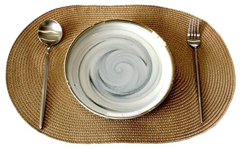 Ueiwffzo 30 * 45cm Oval Platzsets 4er Set Abwaschbar Hitzebeständig Gewebte Tischsets rutschfest Platzdeckchen für Küche, Party, Hochzeit, Weihnachten (Golden)
