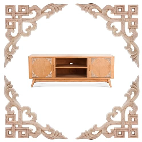 Hezhou 4 Stück Eichenholz Holzornamente Holz Ecke Onlay Holz Geschnitzt Corner Holz Schnitzerei Deko