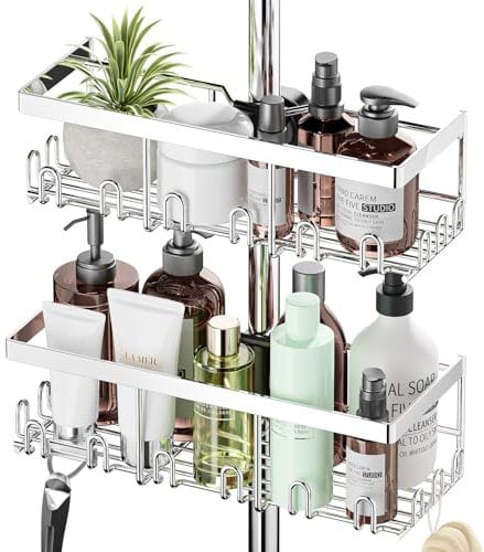 HouseUp Shower Caddy Shelf No Drill, Suit for Riser Rail 18-27mm, Tidy Organiser Rustproof Shower Storage Rack Bathroom Organiser for Shampoo Soap, Kitchen Toilet