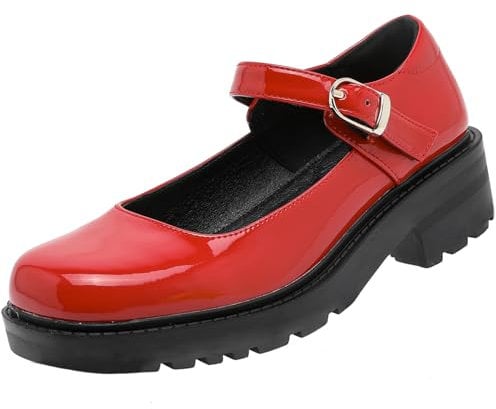 DADAWEN Women's Chunky Platform Mary Janes Shoes Buckle Strap Lolita Dress Pumps Red 7 UK