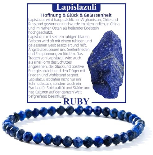 RUBY Perlenarmband Damen Echtes Naturstein Armband Hochwertiges 4mm Edelstein Armband aus facettierte, Lapislazuli - Inklusive Geschenkbox