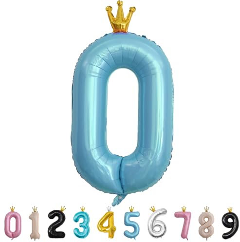 Luftballon Zahl 0 Blau, 101cm Riesen Zahlenballon Nummer 0 1 2 3 4 5 6 7 8 9 10 16 18 21 30 40 50 60 70 80 90 100, 40 Groß Folienballons für Hochzeit Jubiläum, Geburtstagsballons Party Dekoration