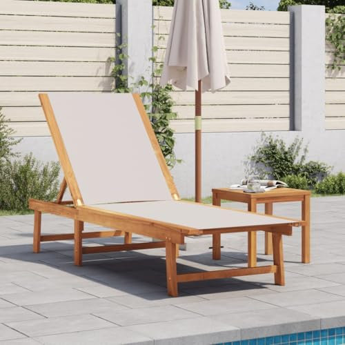Rantry Lits de jardin, chaise longue gris bois massif d'acacia et de textilène, chaises longues, canapé-lit meubles, lit de piscine, chaise longue de jardin