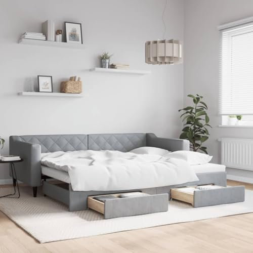 Juroupi Tagesbett Ausziehbar mit Schubladen Hellgrau 90x200 cm Tagesbett Ausziehbar Bett Mit Stauraum Bett Zum Ausziehen Bett Mit Schubladen Stoff - 3197462