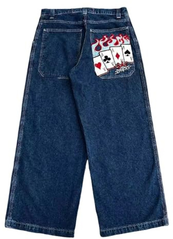 ORANDESIGNE Jeans Y2K Homme Taille Basse Printed Pants Pantalon Unisexe Pantalon Cargo Décontracté Imprimé Hippie Streetwear T Bleu XS