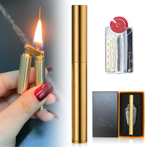 Grabenfeuerzeug, Vintage Nachfüllbar Kerosin Feuerzeug, Messingfeuerzeug, Retro Feuerzeug Petroleumfeuerzeug für Kerze Küche Grill Camping Schmuck Schweißen (Messingfarben) (1)