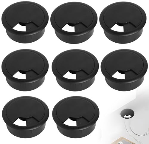 Passe-câbles de Bureau 60 mm 8 Pièces Canal de Sortie de Câbles Noir en Plastique Organisateur de Câbles pour Table Gestion des Câbles Noir Établi