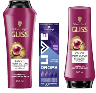 Schwarzkopf Live Color Drops Orchid Purple (30 ml), dosierbare Farb-Drops & Gliss Shampoo (250 ml) & Spülung (200 ml) Colour Perfector bietet Farbschutz und strahlenden Farbglanz