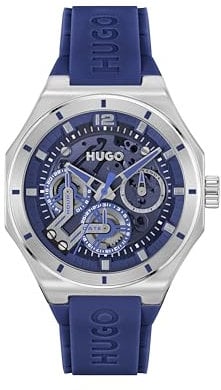 HUGO Multi Zifferblatt Quarz Uhr für Herren Kollektion #Grail Skeleton mit Blaues Silikonarmband - 1530375