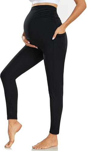 Farrobor Leggins Premaman Donna con Tasche Pantaloni Gravidanza a Vita Alta Morbidi Abbigliamento Premaman