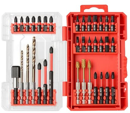 YOSIGHT 35Pcs Impact Ready Driver Bits Set with a Storage Case, 28 Magnetic Screwdriver Bits, 3 Hex HSS Drill Bits, 3 Burrs, Magnetic Quick Change Chuck, for Power Screwdrivers, Electric Drill Drivers