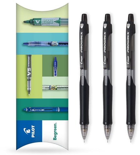 Pilot Progrex - Portaminas, gama BeGreen, 71% reciclado, barril negro, punta de 0,7 mm, paquete de 3 en embalaje de almohada
