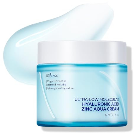 IsNtree Ultra-Low Molecular Hyaluronic Acid Zinc Aqua Cream 80ml, 2.71 fl oz | Korean Skincare | Hyaluronic Acid | Pore Care | Cooling Effect | Hydrating Face Moisturizer